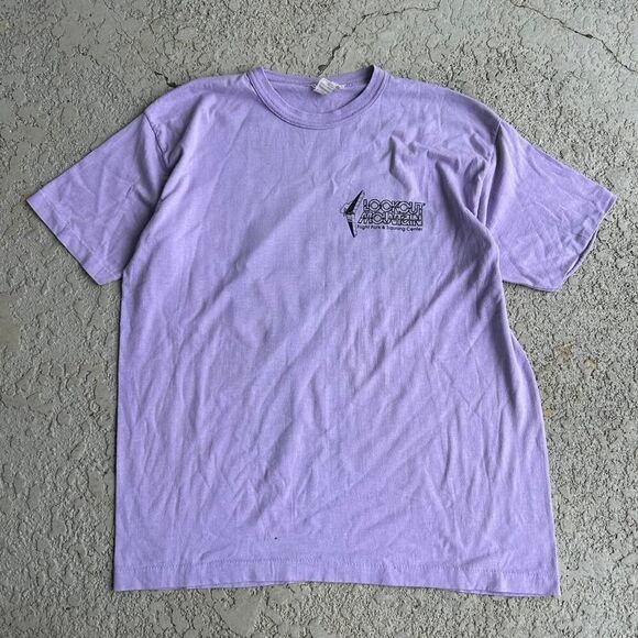 Vintage 80s Lookout Mountain Georgia Paper Thin Pinup Girl Purple Tee. Sz L - Picture 3 of 4